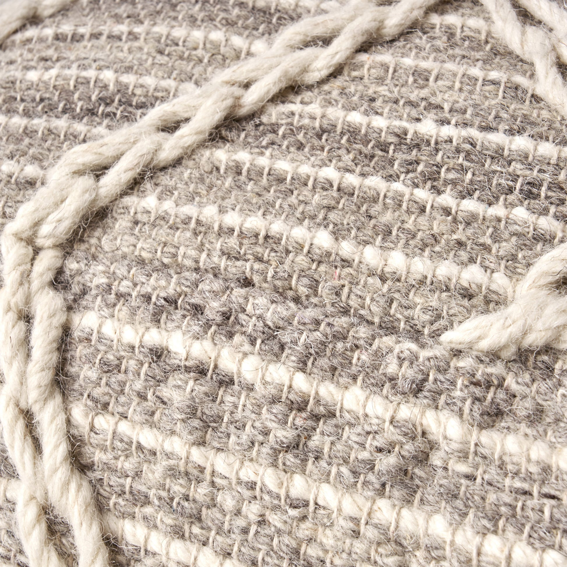 Rope Square Pouf, Gray And Ivory Gray Wool