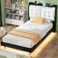 Twin Size Upholstery Platform Bed Frame With Led Light Strips,Headboard Storage Space And Two Usb Charging Deisgn,Black Black Upholstered
