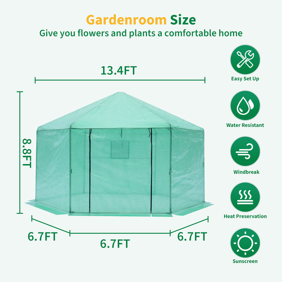 Walk In Greenhouse Hexagonal Upgrade Reinforced Frame Heavy Duty Plastic Greenhouse Reinforced Thickened Waterproof Insulation 13.1*8.6 Ft Green Garden & Outdoor Metal