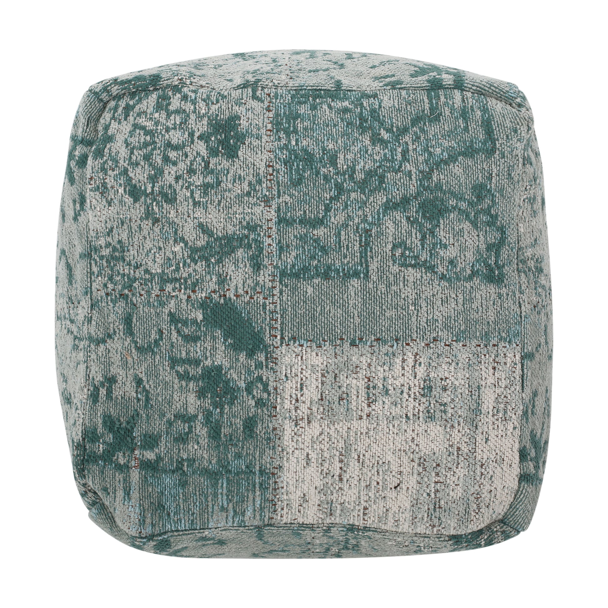 Ocean Square Pouf, Teal And Beige Teal Fabric