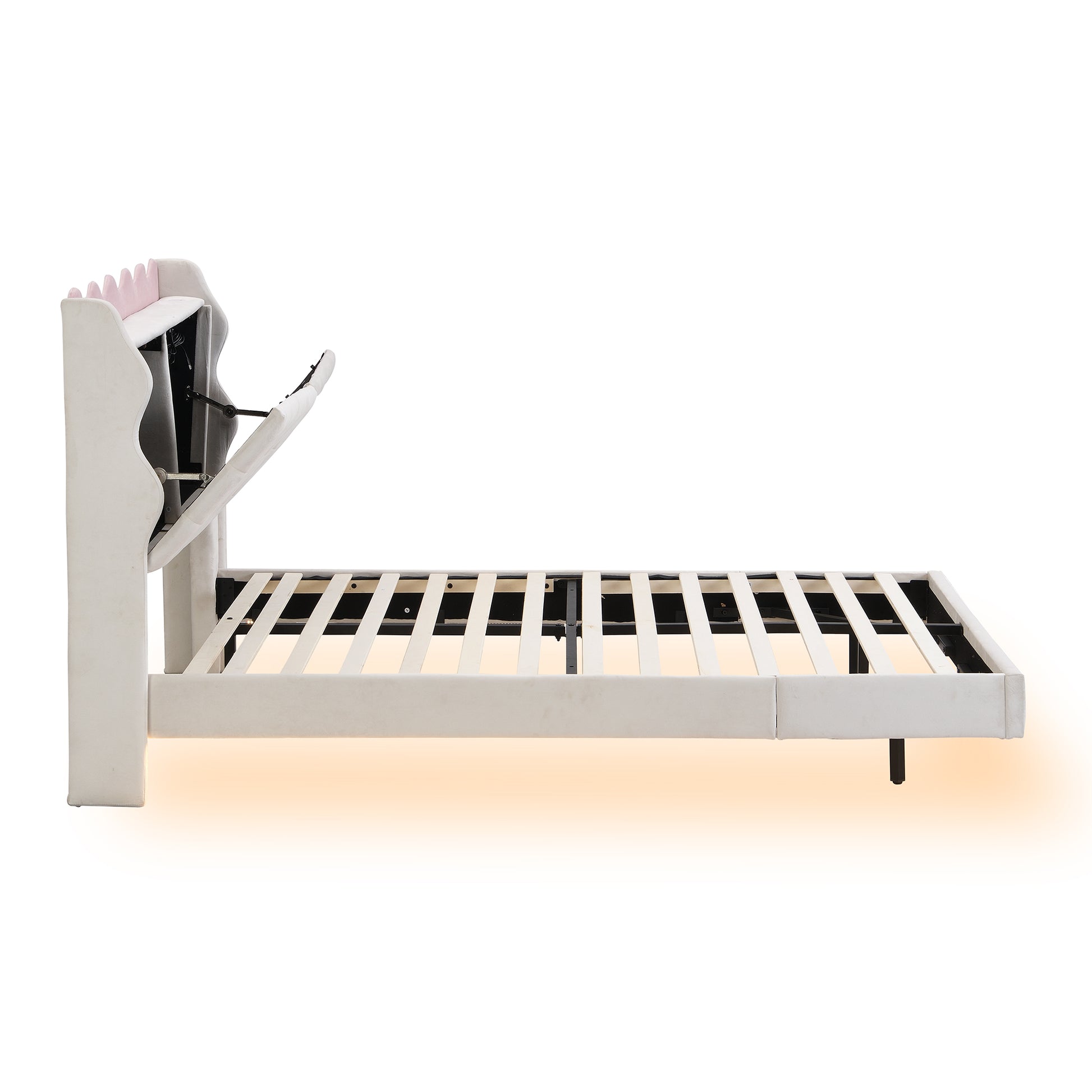 Full Size Upholstery Platform Bed Frame With Led Light Strips,Headboard Storage Space And Two Usb Charging Deisgn,Beige Beige Upholstered
