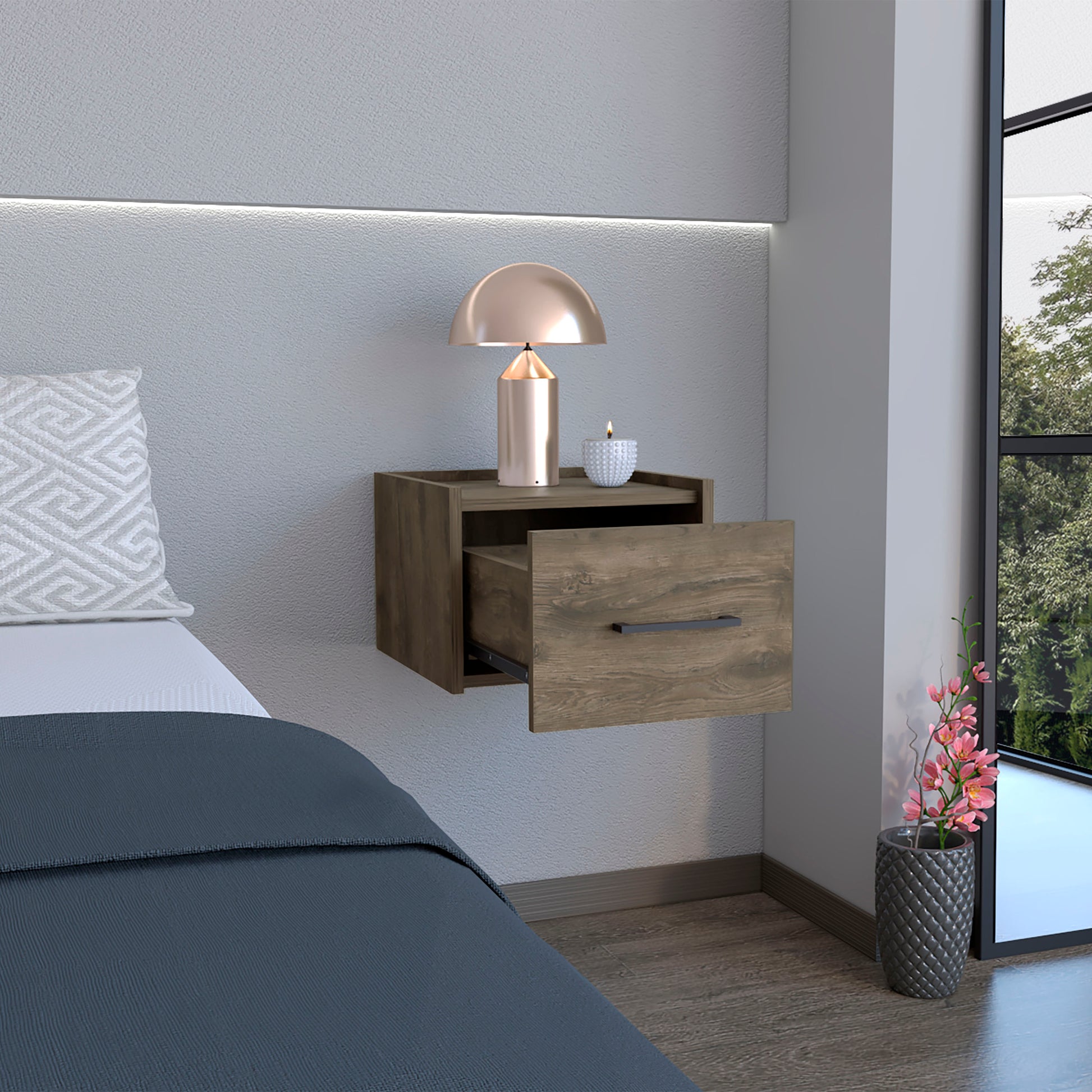 Floating Nightstand, Space Saving Design With Handy Drawer And Surface, Dark Brown Dark Brown Particle Board Engineered Wood