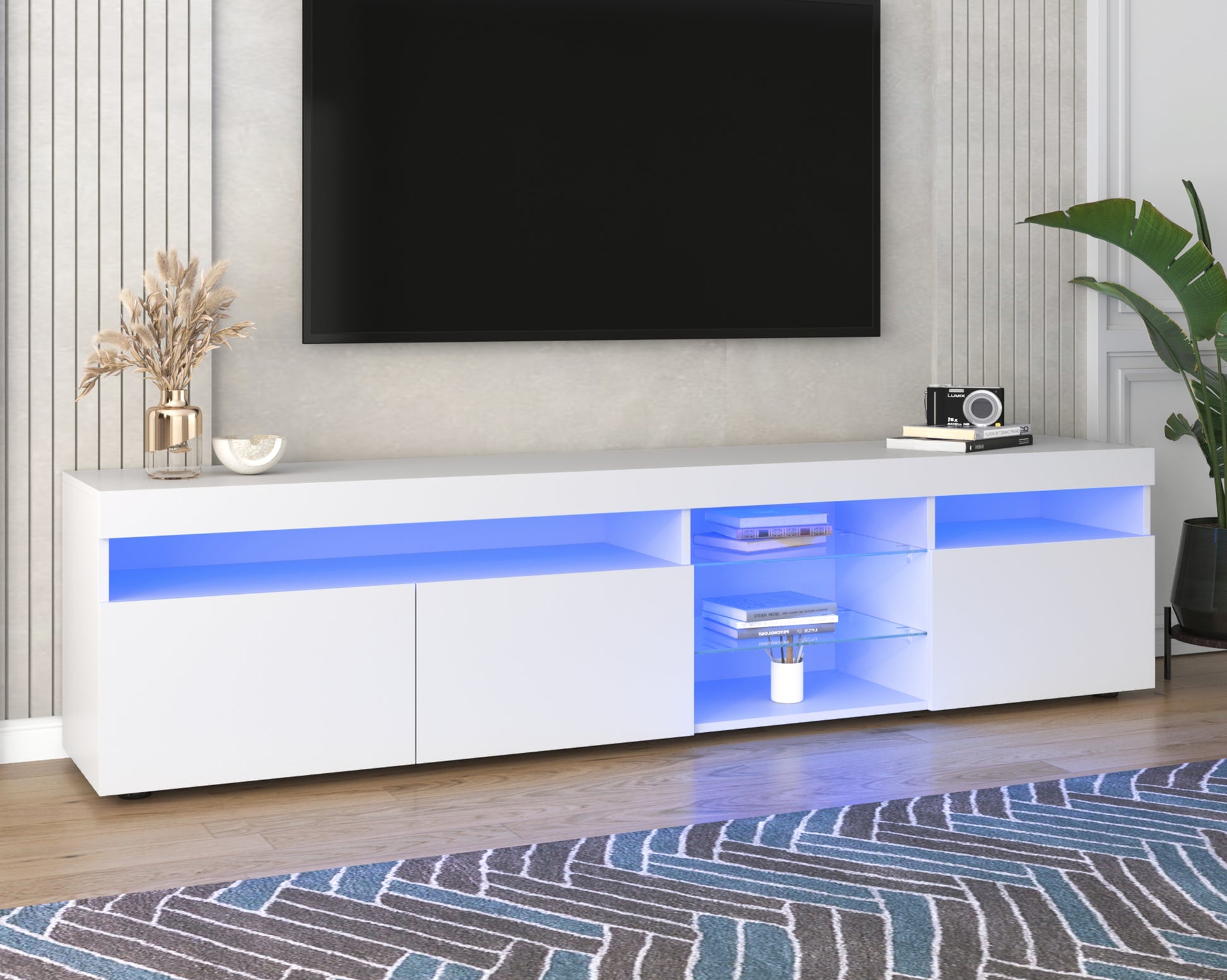 Modern Design Tv Stands For Tvs Up To 80'', Led Light Entertainment Center, Media Console With Multi Functional Storage, Tv Cabinet For Living Room,Bedroom, Home Theatre White Primary Living Space 70 79 Inches 70 79 Inches Particle Board