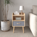 Nightstand With Collapsible Fabric Drawer, 2 Tier Storage End Table, Wood Side Table With Storage Cabinet Or Kids, Adults Oak Oak Engineered Wood
