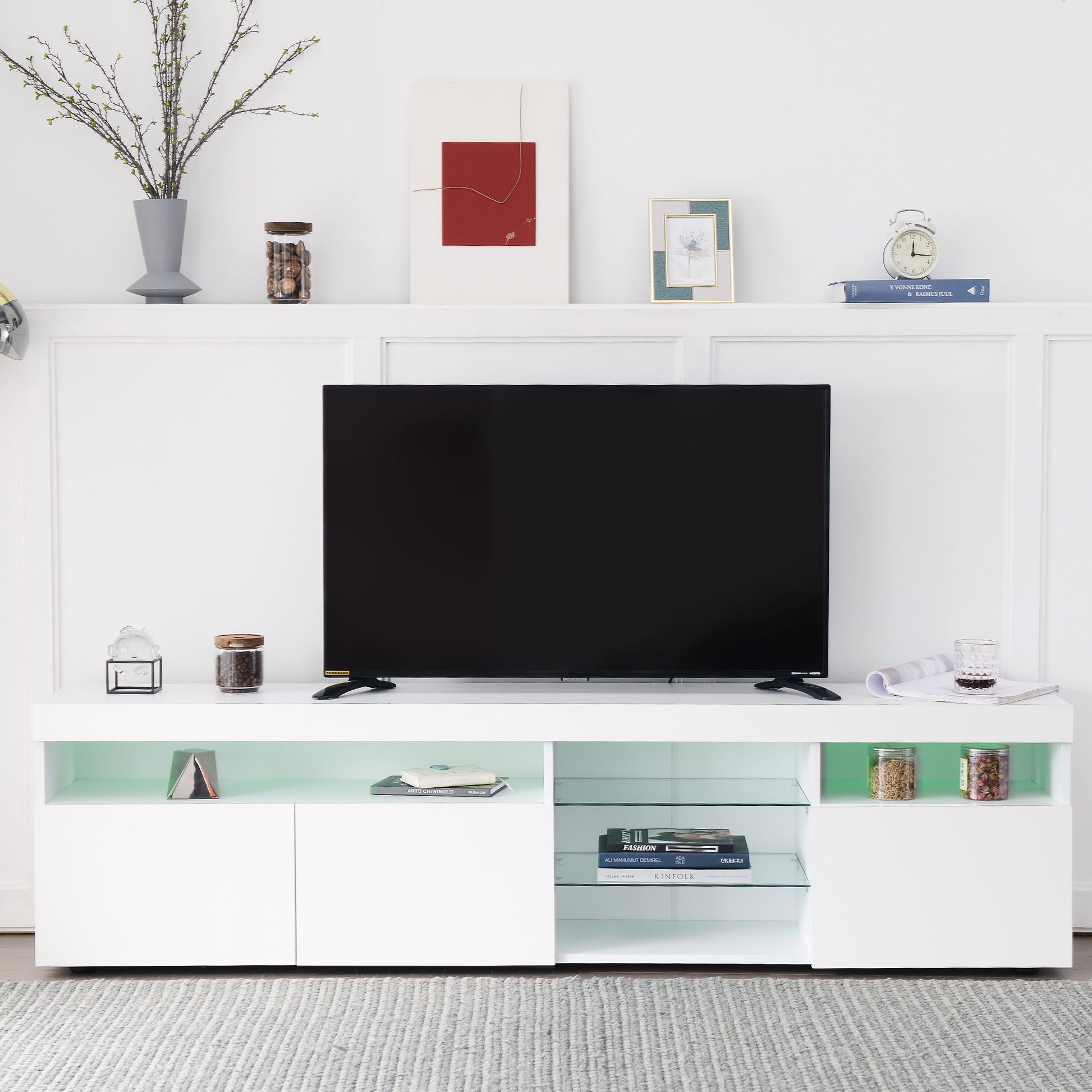 Modern Design Tv Stands For Tvs Up To 80'', Led Light Entertainment Center, Media Console With Multi Functional Storage, Tv Cabinet For Living Room,Bedroom, Home Theatre White Primary Living Space 70 79 Inches 70 79 Inches Particle Board