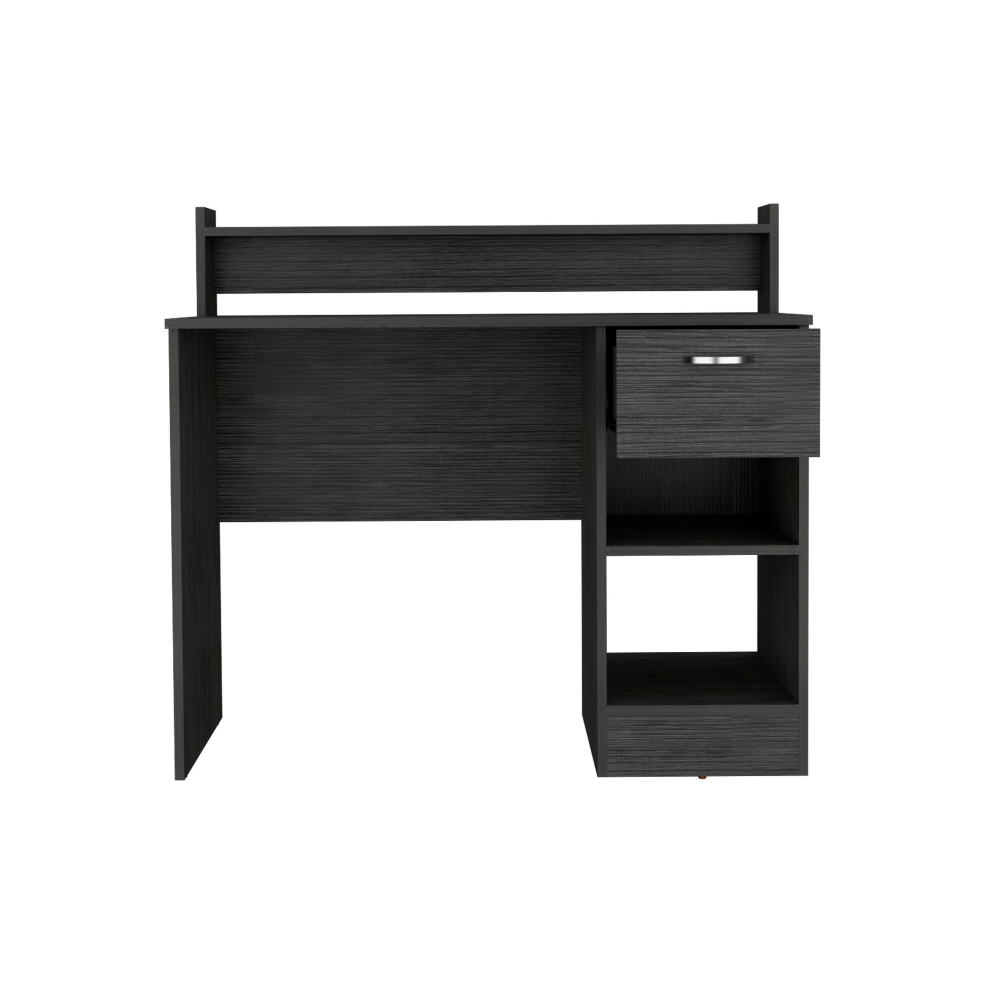 Computer Desk With Top Open Shelf, 1 Drawer And 2 Storage Shelves, Smokey Oak Gray Particle Board Particle Board