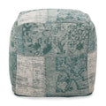 Ocean Square Pouf, Teal And Beige Teal Fabric