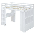 Twin Size Loft Bed With Large Shelves, Writing Desk And Led Light, White White Solid Wood Mdf