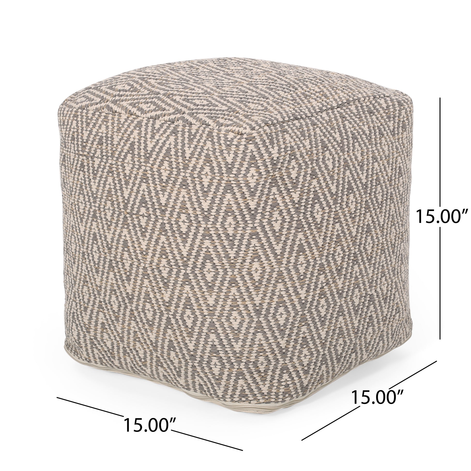 Amuleto Hand Crafted Cotton Pouf, Beige And Yellow Beige Yellow Fabric