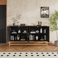 Sideboard Buffet Cabinet With Storage, Sideboard Cabinet With Adjustable Shelves, Rectangular Metal Handles And Legs For Kitchen, Living Room, And Dining Room, Black Black Mdf