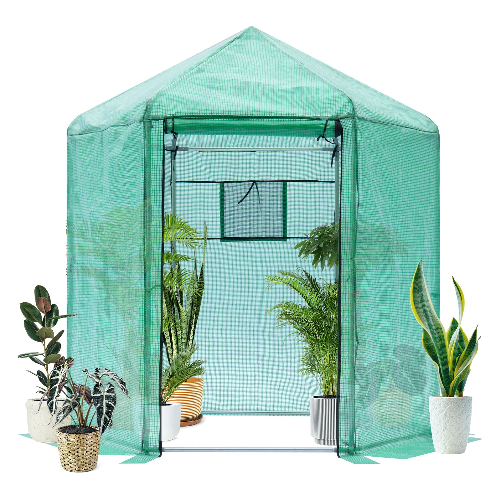 Walk In Greenhouse Hexagonal Upgrade Reinforced Frame Heavy Duty Plastic Greenhouse Reinforced Thickened Waterproof Insulation 6.9*7.5 Ft Green Garden & Outdoor Metal