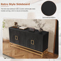 Retro Style Sideboard With Adjustable Shelves, Rectangular Metal Handles And Legs For Kitchen, Living Room, And Dining Room Black Black Mdf