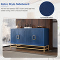 Retro Style Sideboard With Adjustable Shelves, Rectangular Metal Handles And Legs For Kitchen, Living Room, And Dining Room Navy Navy Mdf