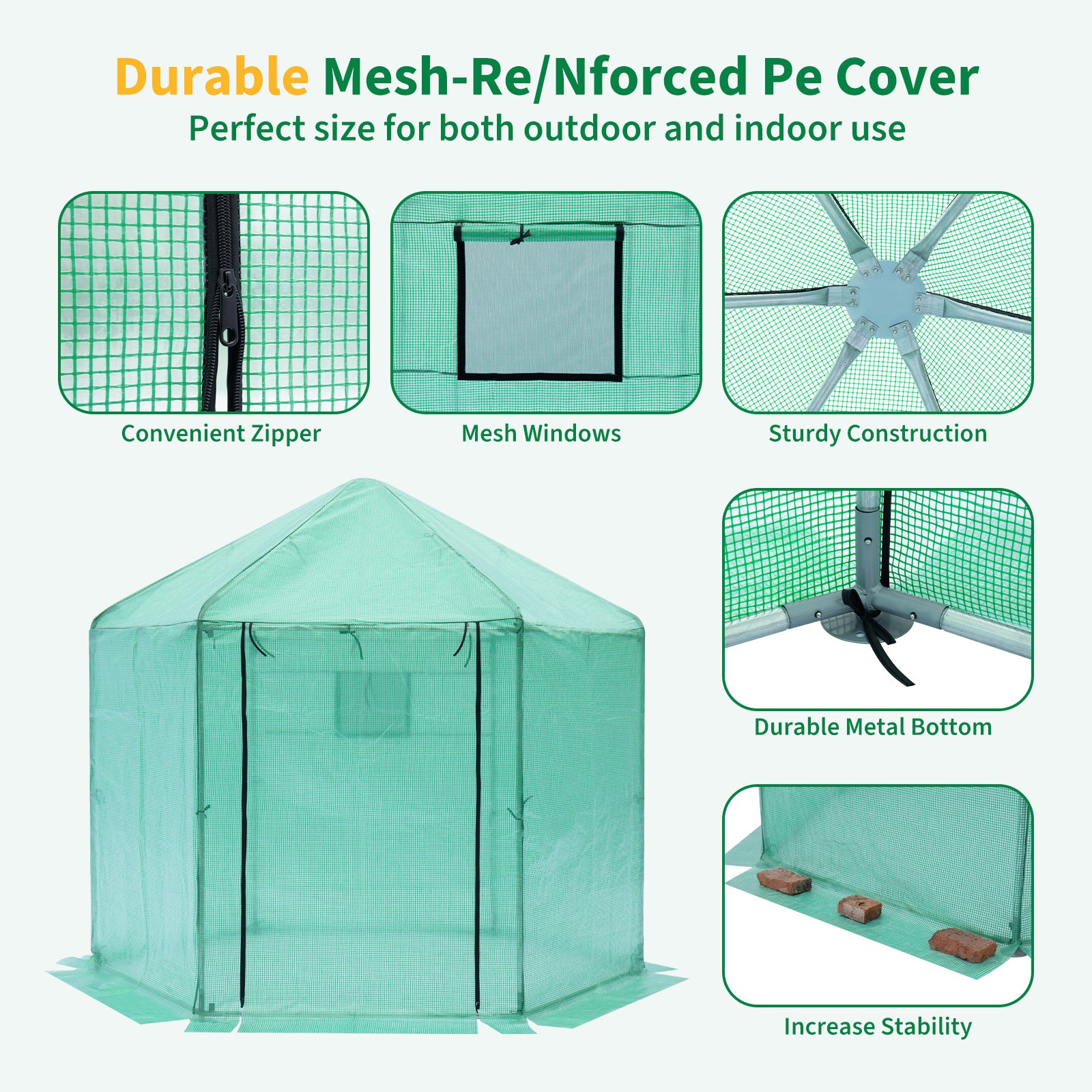 Walk In Greenhouse Hexagonal Upgrade Reinforced Frame Heavy Duty Plastic Greenhouse Reinforced Thickened Waterproof Insulation 9.2*8.1 Ft Green Garden & Outdoor Metal