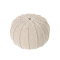 Bordeaux Knitted Cotton Round Pouf, Beige Beige Cotton