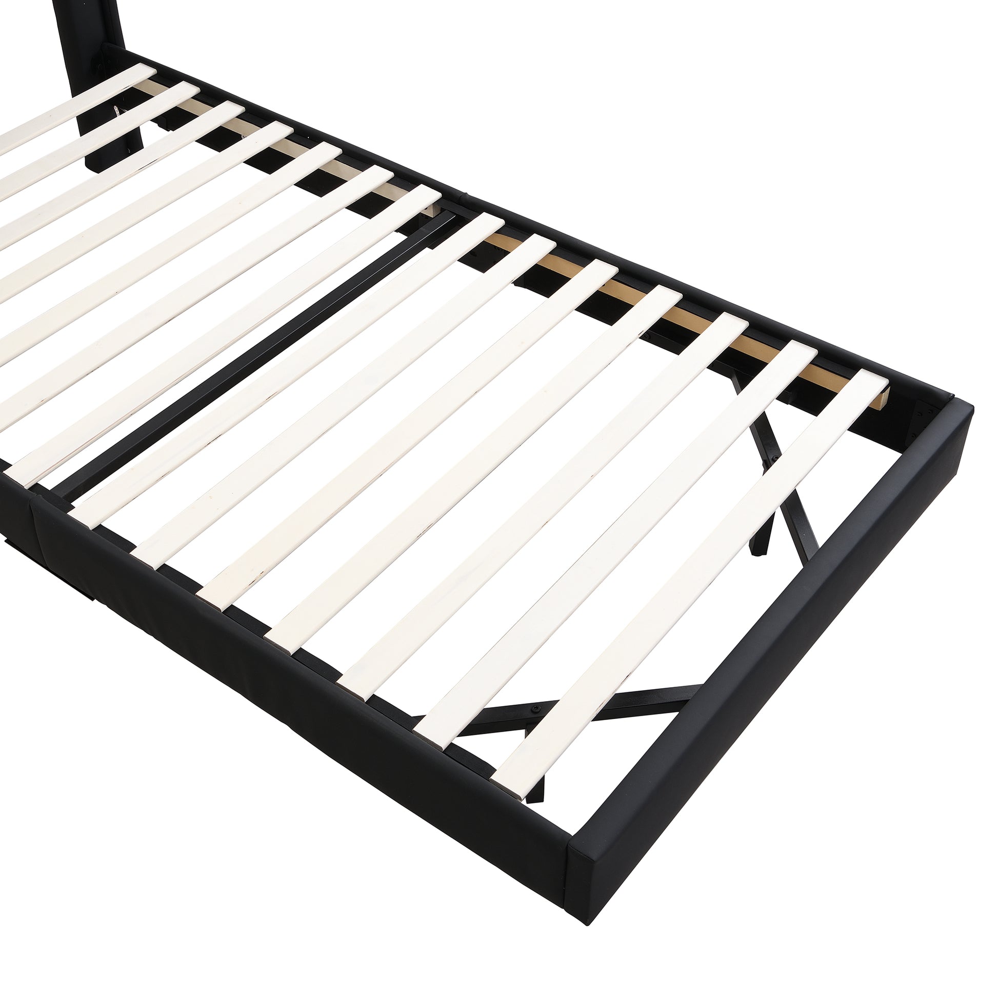 Twin Size Upholstery Platform Bed Frame With Led Light Strips,Headboard Storage Space And Two Usb Charging Deisgn,Black Black Upholstered