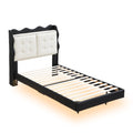 Twin Size Upholstery Platform Bed Frame With Led Light Strips,Headboard Storage Space And Two Usb Charging Deisgn,Black Black Upholstered