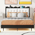 Full Size Upholstery Platform Bed Frame With Led Light Strips And Built In Storage Space,Black Black Upholstered