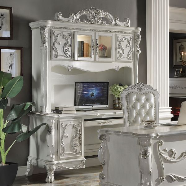 Dresden Computer Desk & Hutch In Bone White Finish Of01717 White Mdf