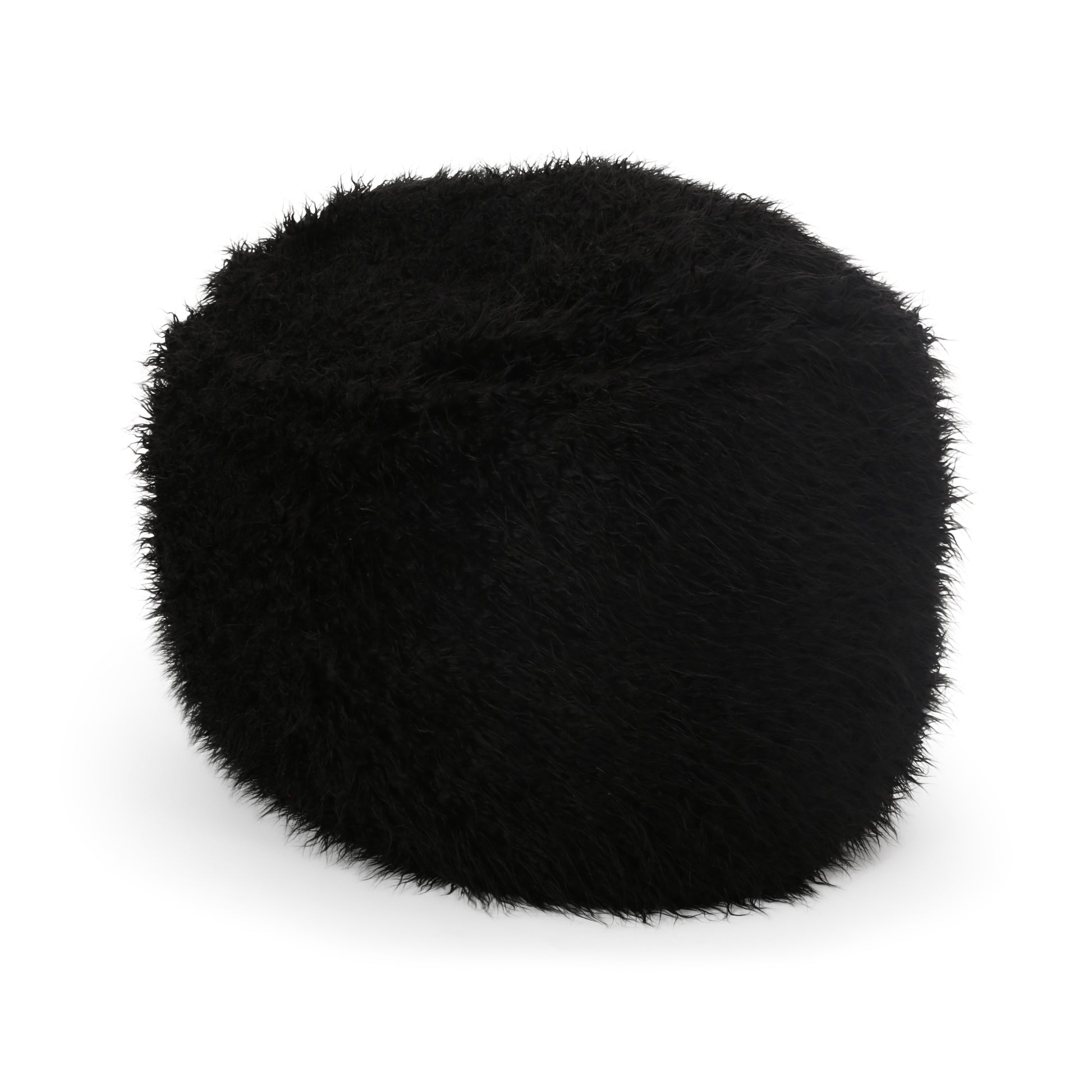 Mahin 5 Foot Rounded Faux Fur Bean Bag, Black Black Faux Fur