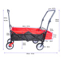 Folding Wagon Collapsible Outdoor Utility Wagon, Heavy Duty Folding Garden Portable Hand Cart, Drink Holder, Adjustable Handles Black Red Colour Black Red Abs Rubber Steel Q235