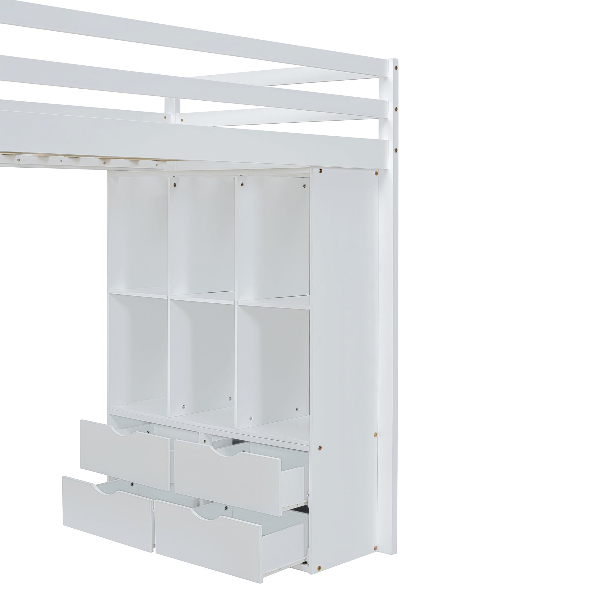 Twin Size Loft Bed With Large Shelves, Writing Desk And Led Light, White White Solid Wood Mdf