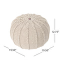 Bordeaux Knitted Cotton Round Pouf, Beige Beige Cotton