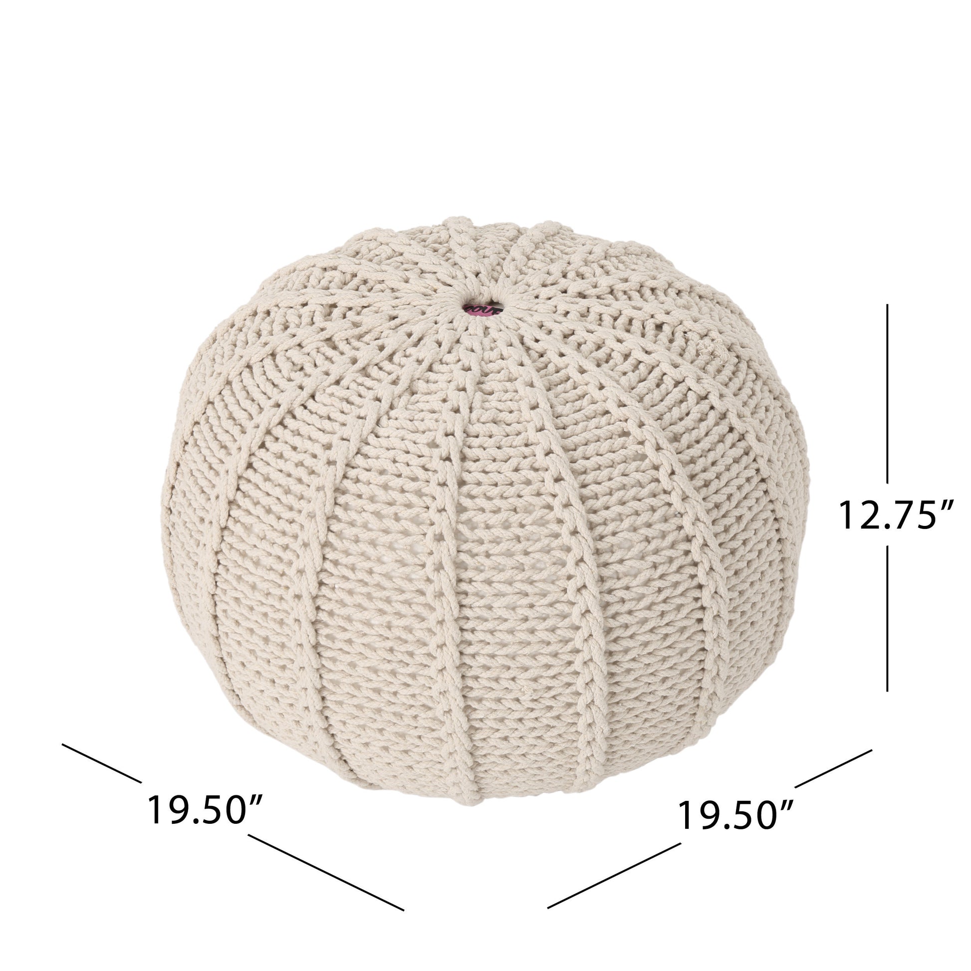 Bordeaux Knitted Cotton Round Pouf, Beige Beige Cotton