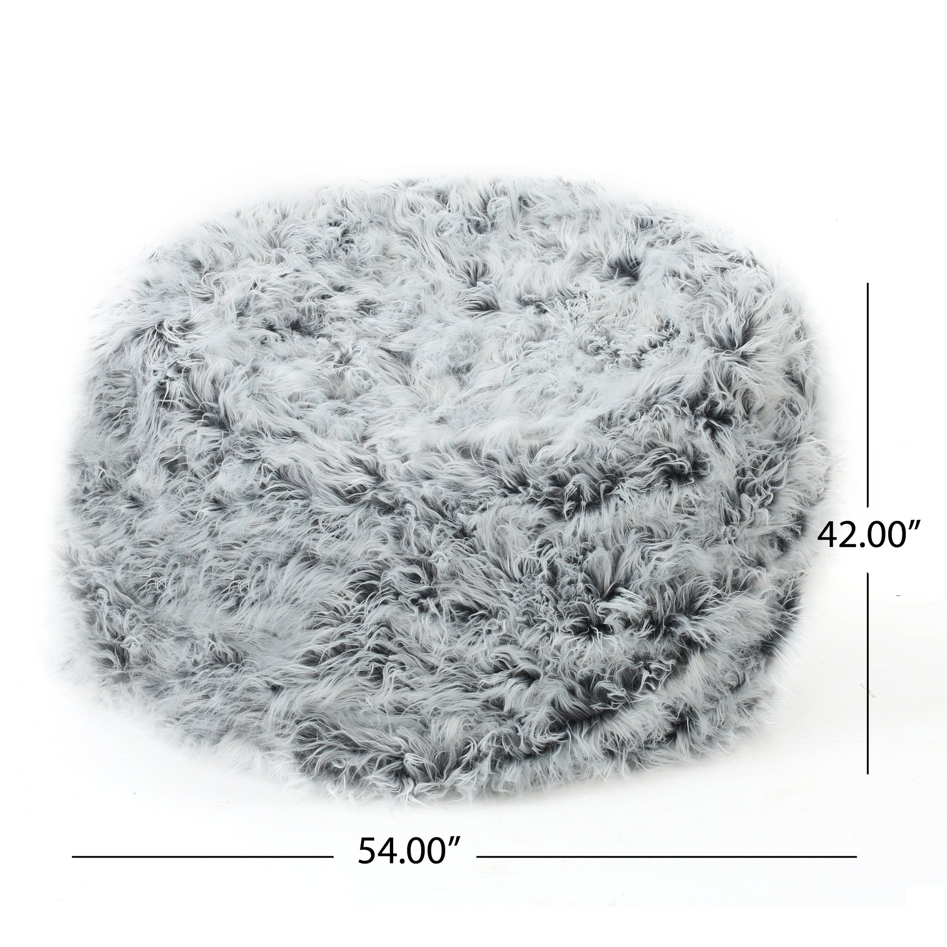 Mahin 5 Foot Rounded Faux Fur Bean Bag, Silver Gray Gray Silver Faux Fur