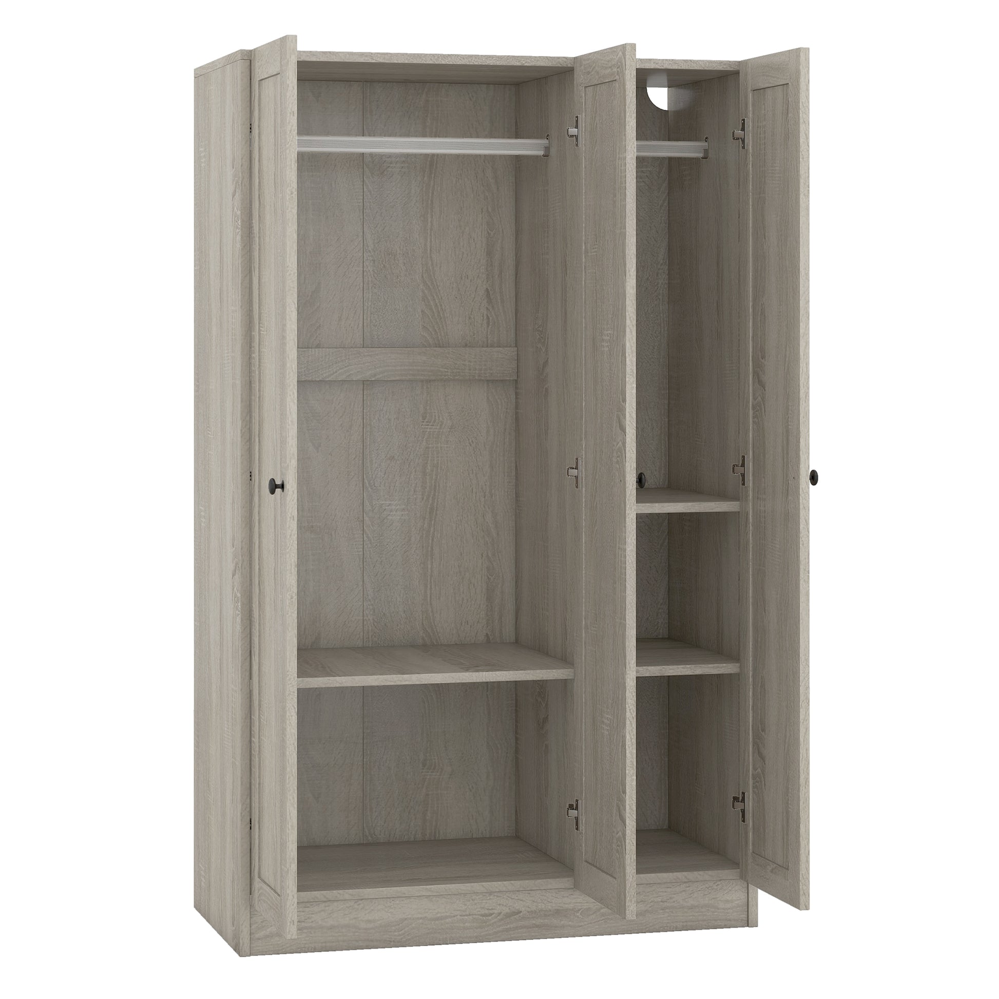 3 Door Shutter Wardrobe With Shelves, Gray Gray Mdf