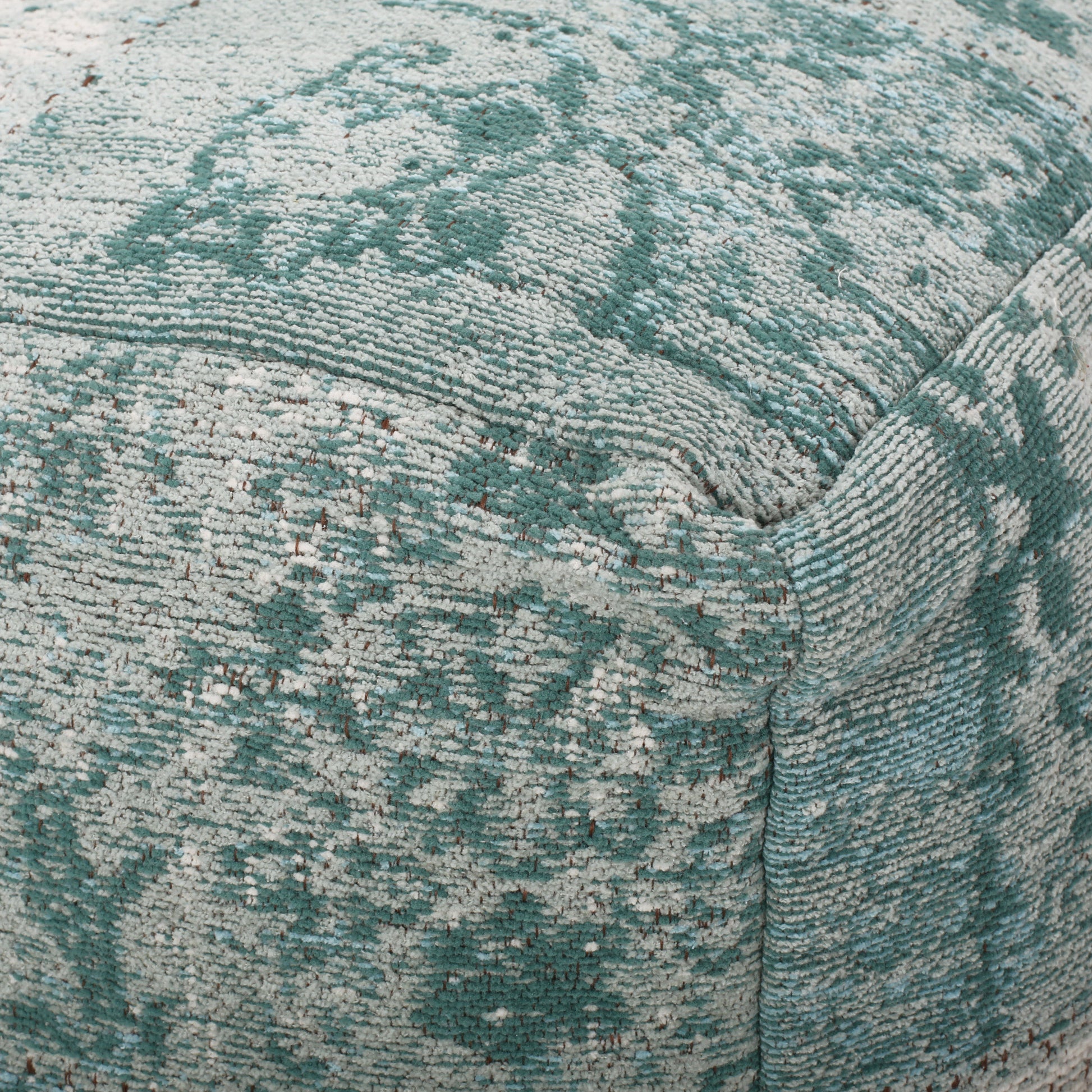 Ocean Square Pouf, Teal And Beige Teal Fabric