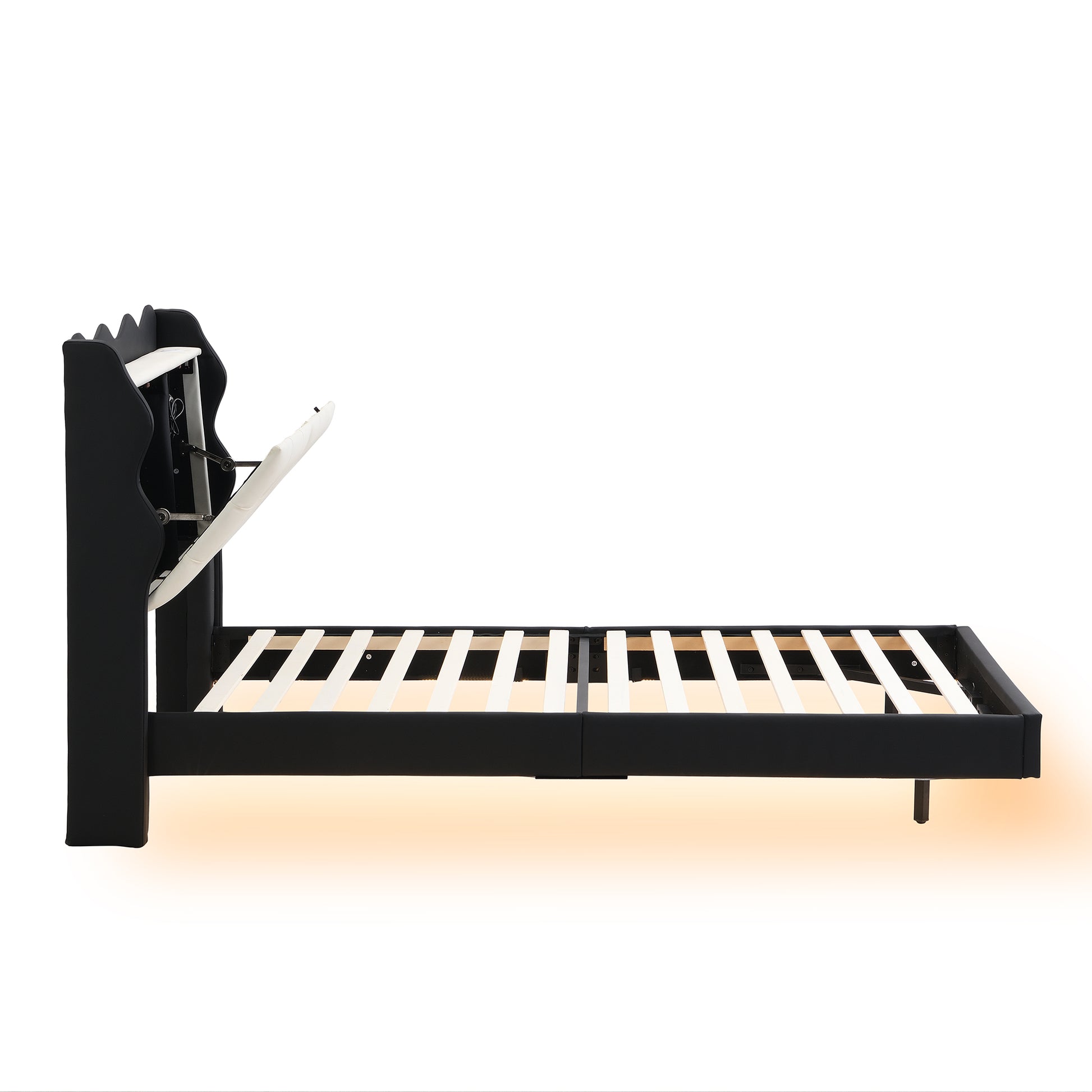 Twin Size Upholstery Platform Bed Frame With Led Light Strips,Headboard Storage Space And Two Usb Charging Deisgn,Black Black Upholstered