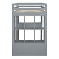 Twin Size Loft Bed With Large Shelves, Writing Desk And Led Light, Gray Gray Solid Wood Mdf