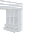 Full Size Loft Bed With Large Shelves, Writing Desk And Led Light, White White Solid Wood Mdf