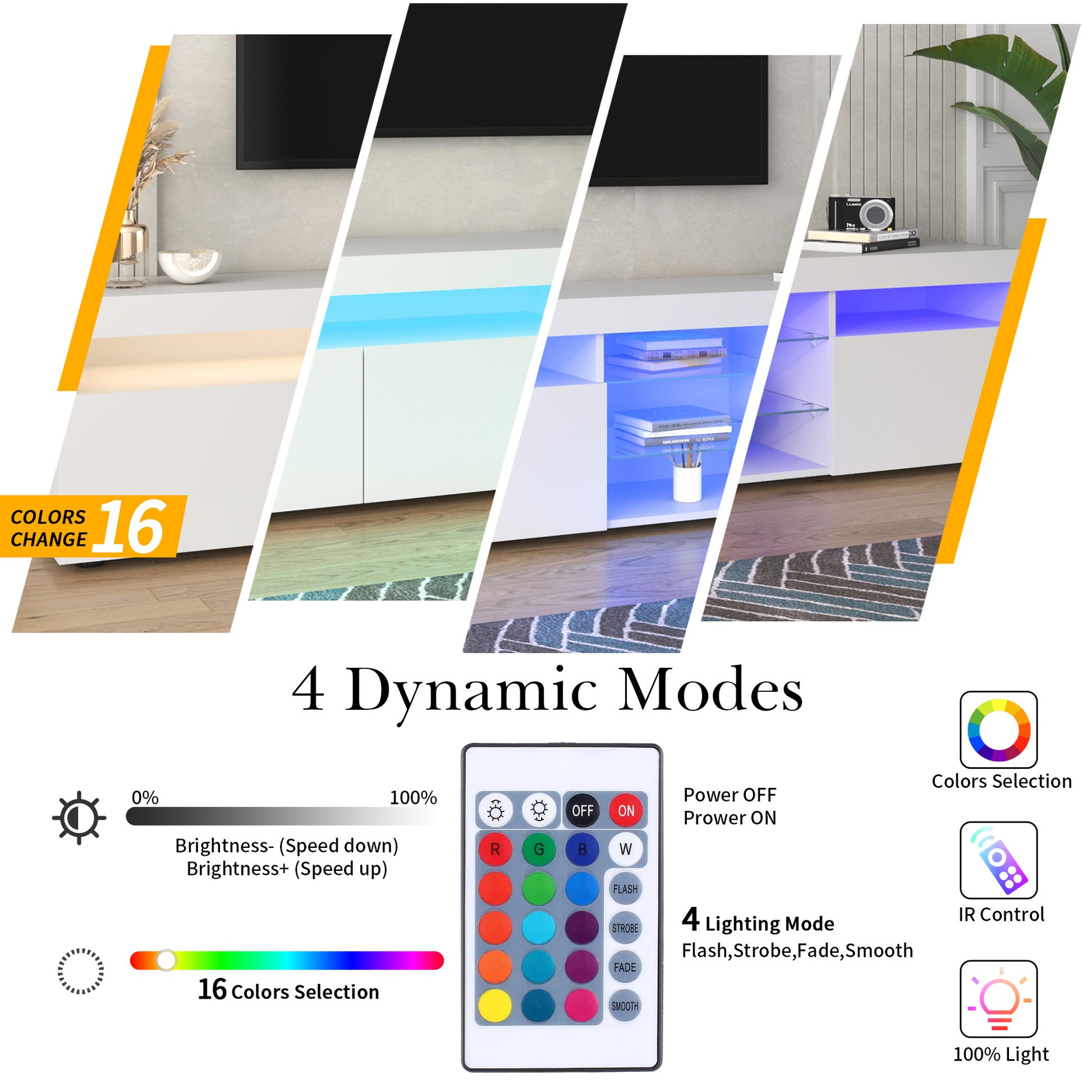 Modern Design Tv Stands For Tvs Up To 80'', Led Light Entertainment Center, Media Console With Multi Functional Storage, Tv Cabinet For Living Room,Bedroom, Home Theatre White Primary Living Space 70 79 Inches 70 79 Inches Particle Board