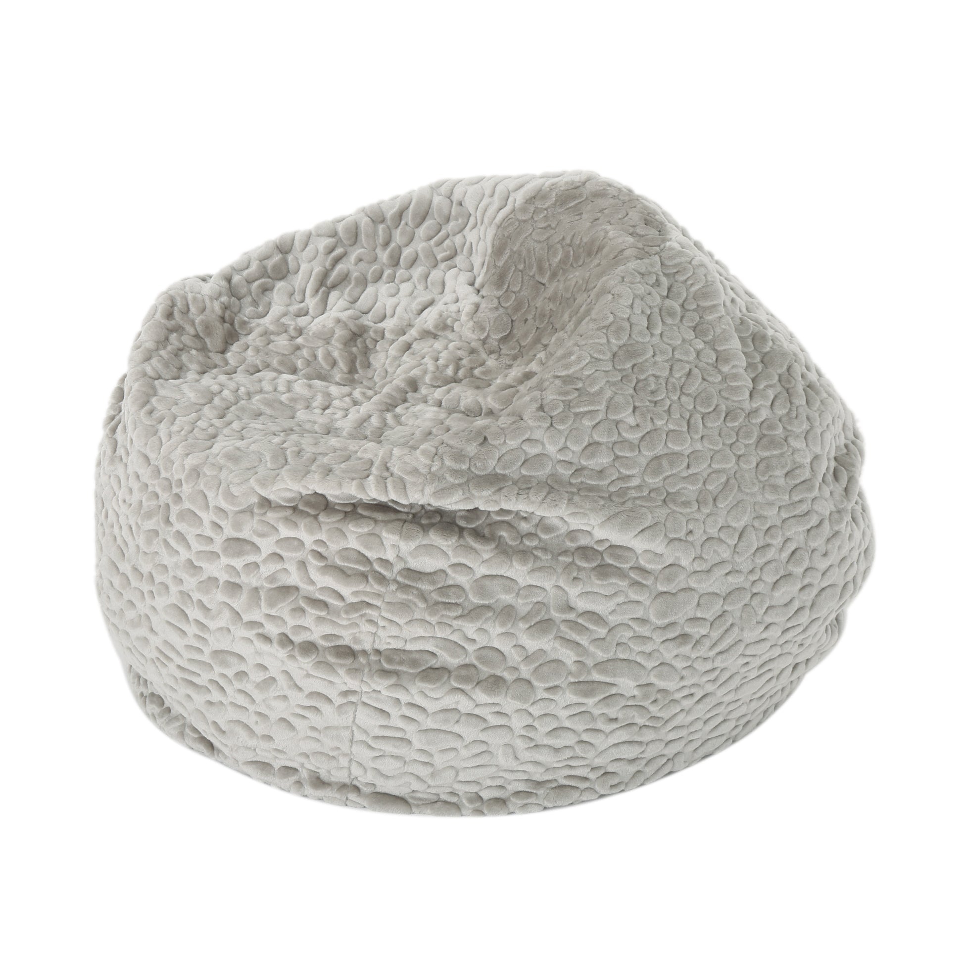 Yasmin 3 Foot Rounded Faux Fur Bean Bag, Grey Pebble Pattern Grey White Faux Fur