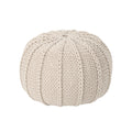 Bordeaux Knitted Cotton Round Pouf, Beige Beige Cotton