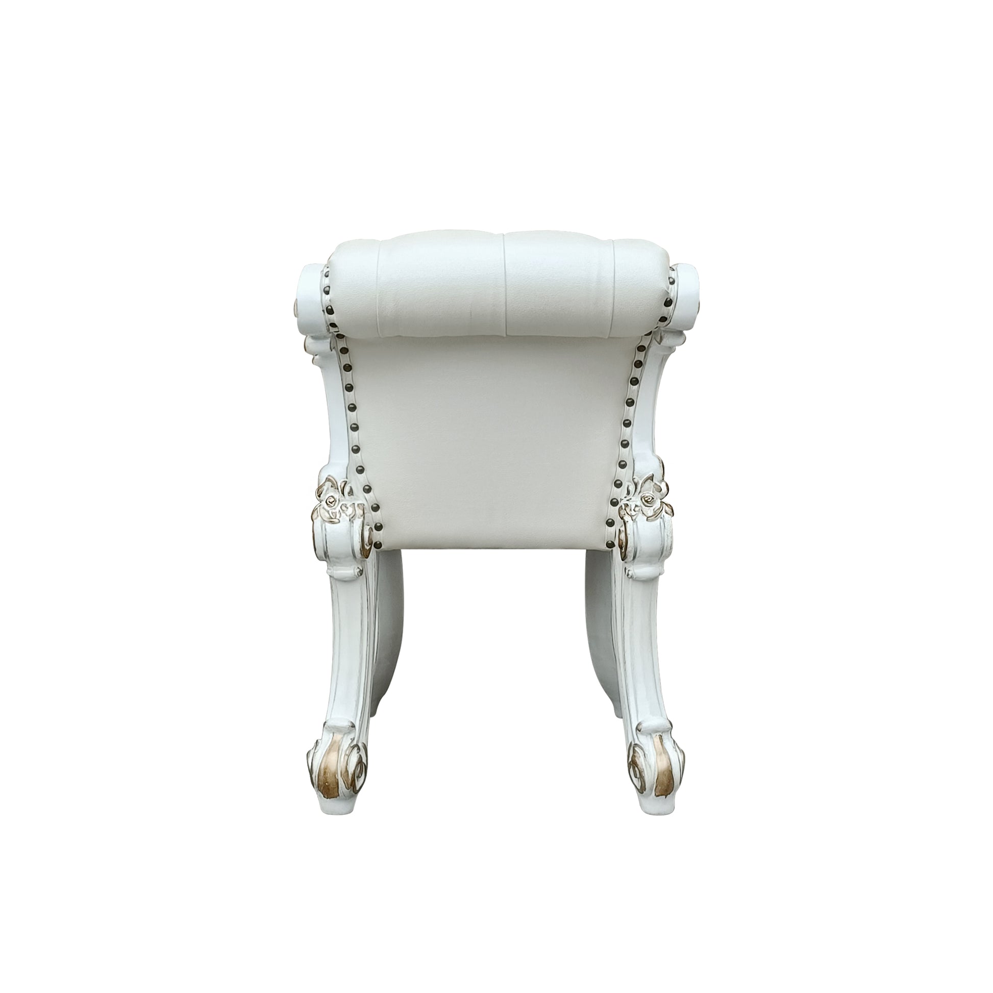Vendome Vanity Stool Beige Pu & Antique Silver Finish Bd01508 Silver Pu