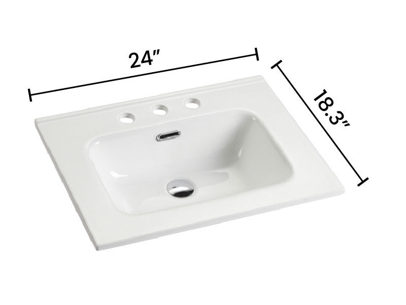 Bb0924Y331, Integrated White Ceramic Basin With Three Predrilled Faucet Holes, Drain Assembly Not Included Gloss White Bathroom Modern Ceramic