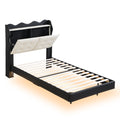 Twin Size Upholstery Platform Bed Frame With Led Light Strips,Headboard Storage Space And Two Usb Charging Deisgn,Black Black Upholstered