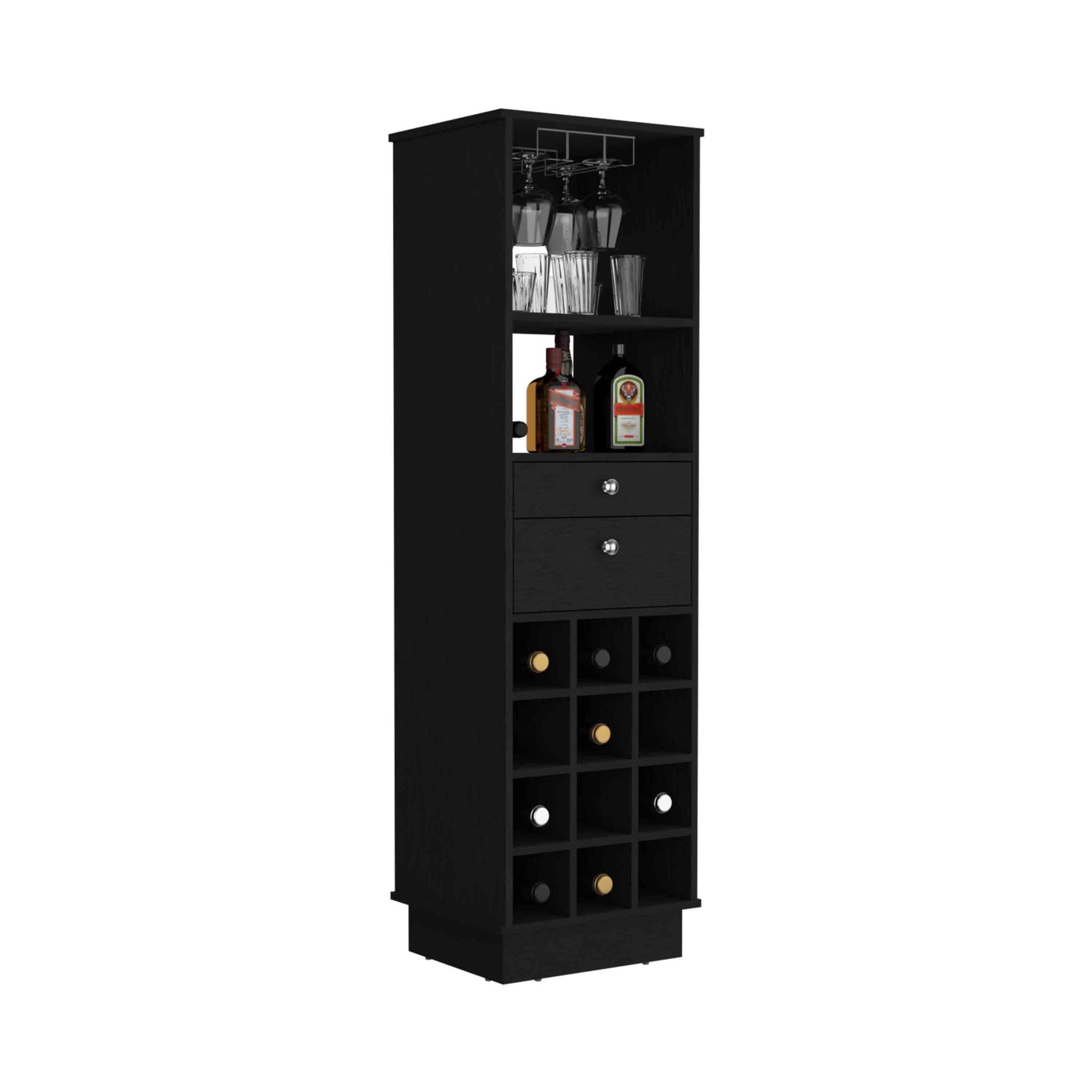 Zircon Bar Cabinet Two Drawers, Black Black Particle Board Particle Board