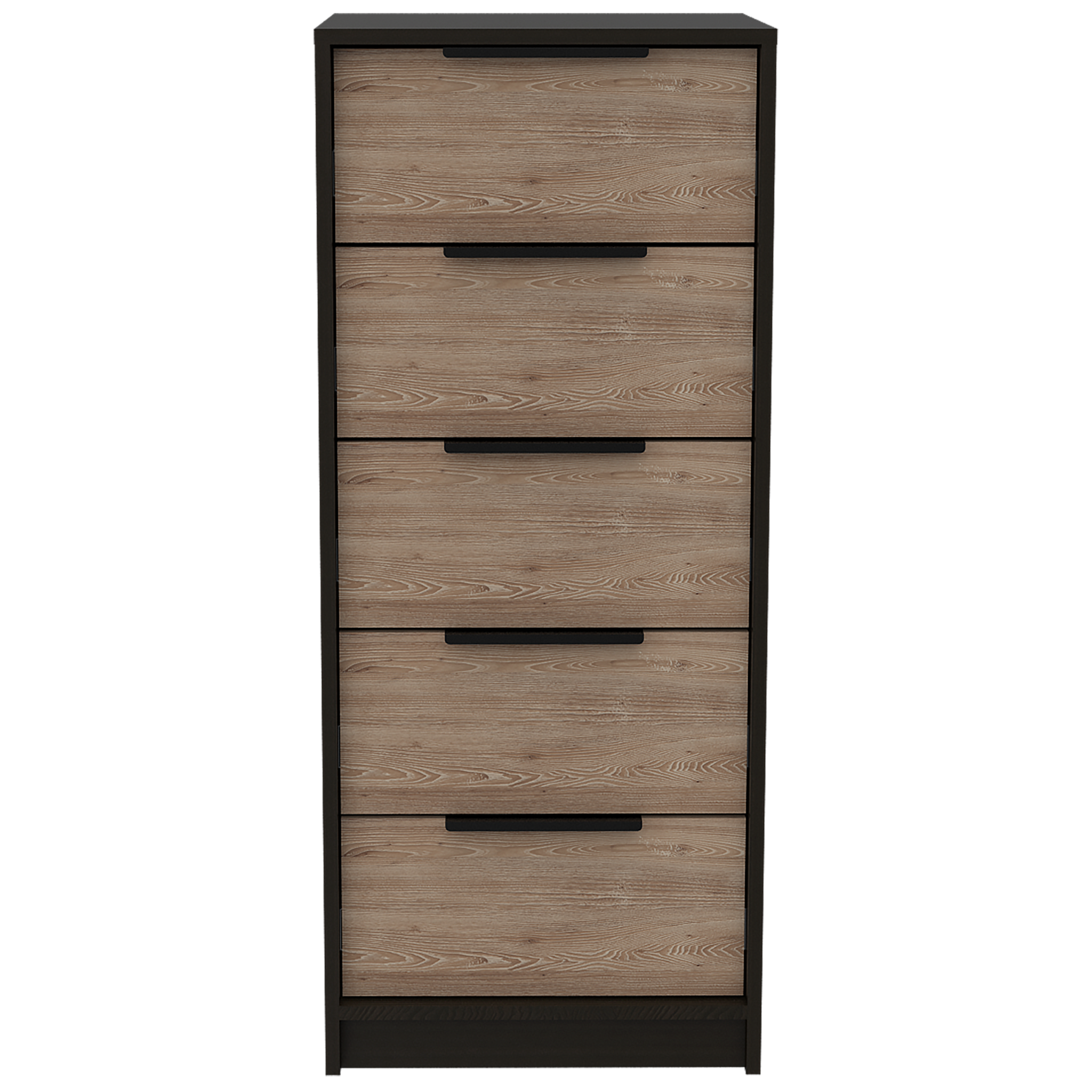 Dresser 42"H, 5 Drawer, Vertical Dresser, Black Light Oak Multicolor Particle Board Particle Board