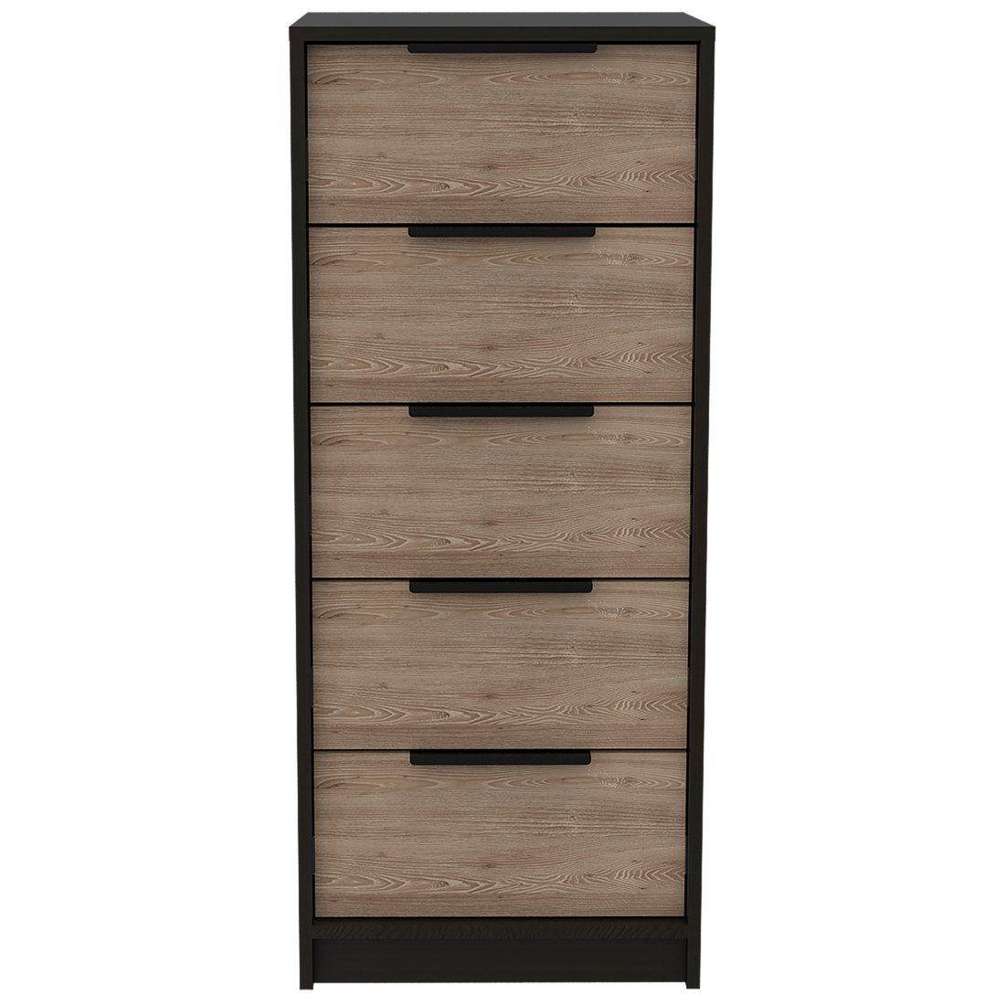 Dresser 42"H, 5 Drawer, Vertical Dresser, Black Light Oak Multicolor Particle Board Particle Board