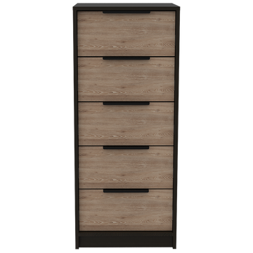 Dresser 42"H, 5 Drawer, Vertical Dresser, Black Light Oak Multicolor Particle Board Particle Board