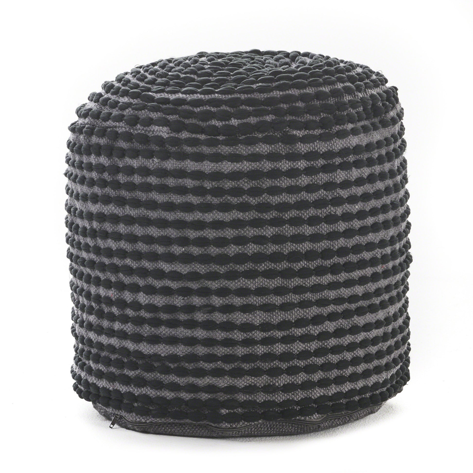 River Water Resistant Handcrafted Cylindrical Pouf, Black Black Waterproof Fabric