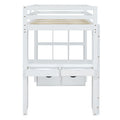 Twin Size Loft Bed With Large Shelves, Writing Desk And Led Light, White White Solid Wood Mdf