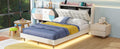 Full Size Upholstery Platform Bed Frame With Led Light Strips,Headboard Storage Space And Two Usb Charging Deisgn,Beige Beige Upholstered
