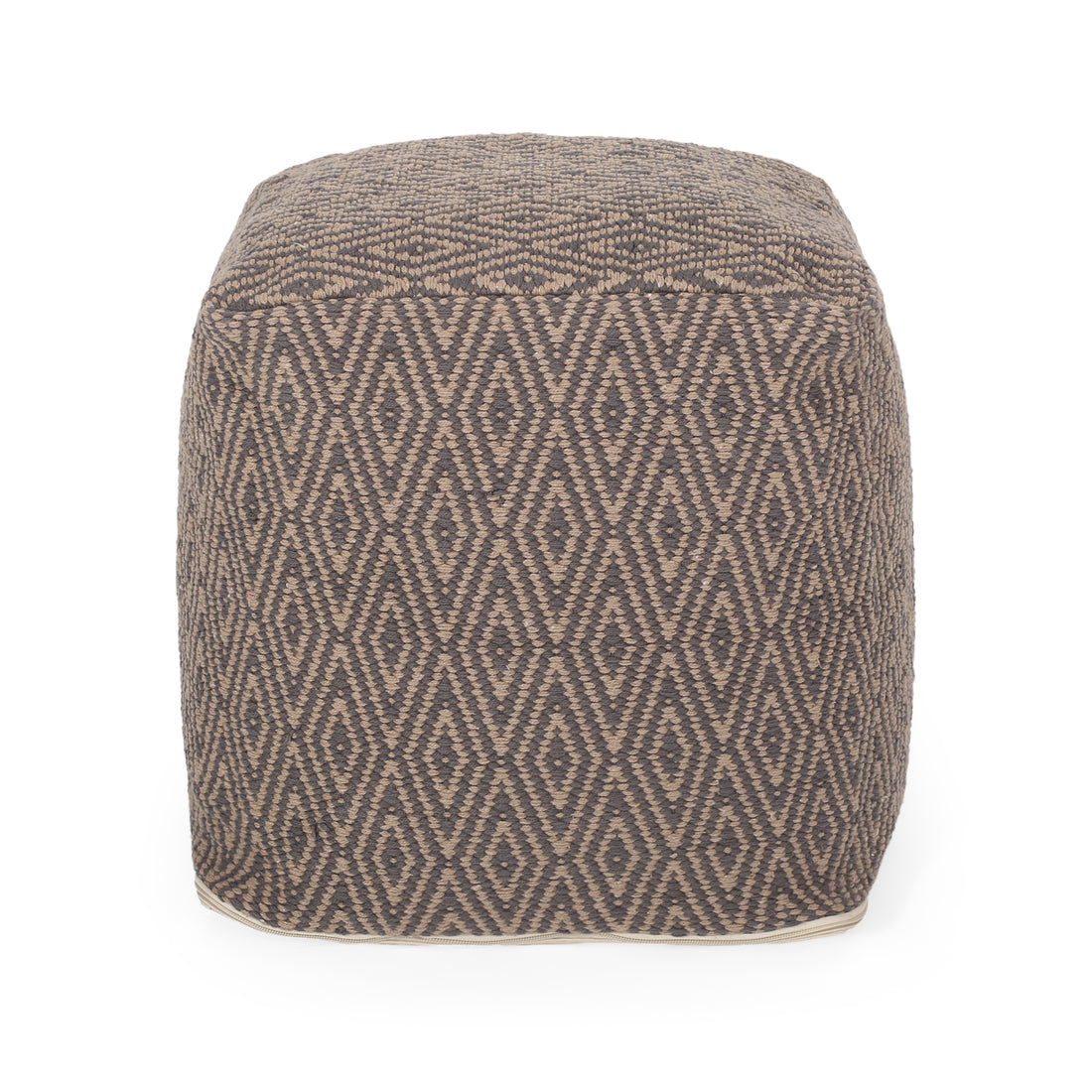 Amuleto Hand Loomed Cotton Pouf, Dark Grey And Brown Grey Brown Fabric