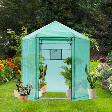 Walk In Greenhouse Hexagonal Upgrade Reinforced Frame Heavy Duty Plastic Greenhouse Reinforced Thickened Waterproof Insulation 6.9*7.5 Ft Green Garden & Outdoor Metal