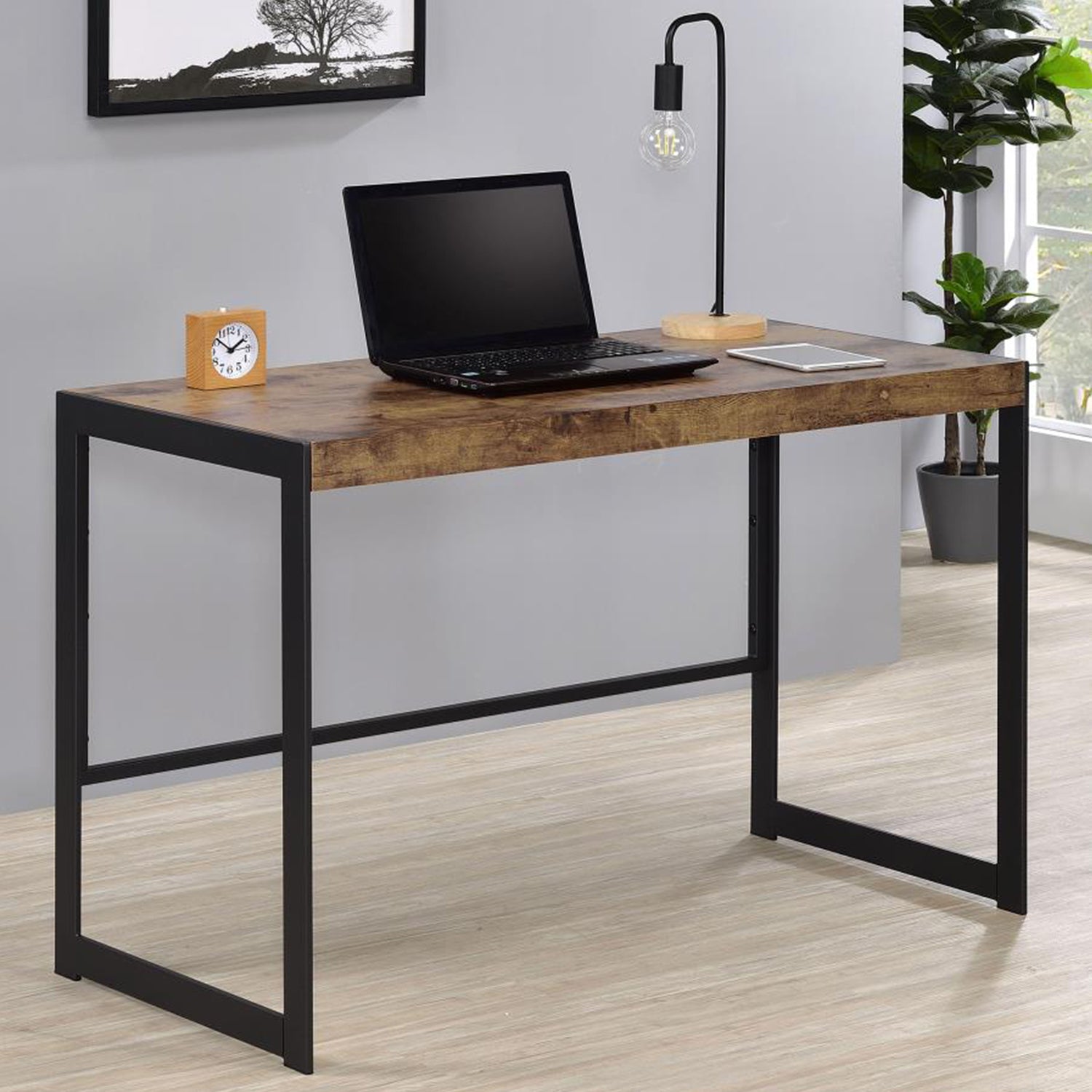 Writing Desk With Metal Frame In Antique Nutmeg And Gunmetal Gunmetal Writting Desk Rectangular Mdf Metal